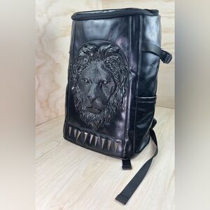 3D LION Backpack! Amazing Black Faux Leather Backpack